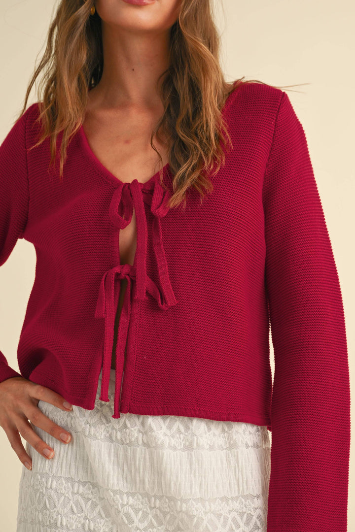 Long Sleeve Knitted Tie Front Cardigan