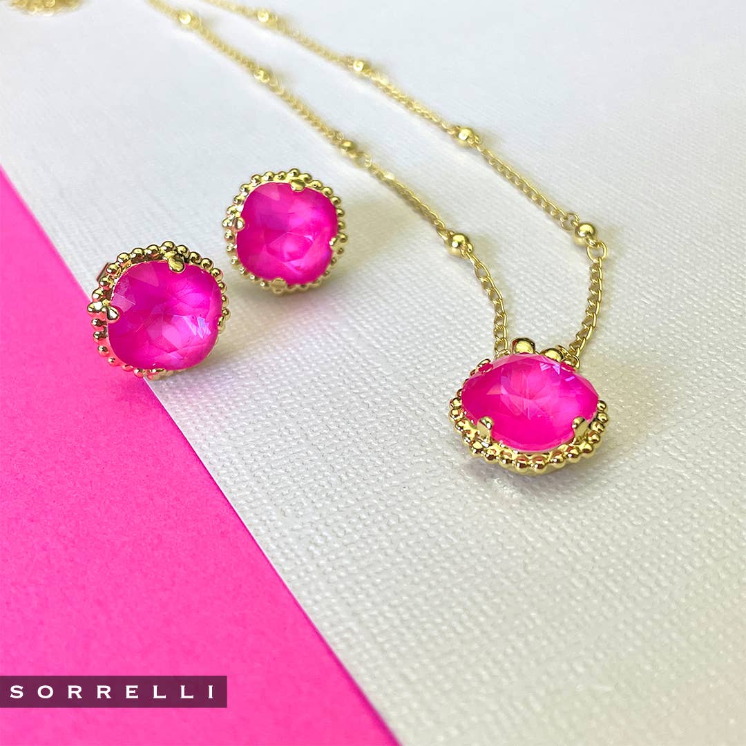 Sorrelli Hot Pink and 10K Gold Cushion-Cut Solitaire Stud Earrings