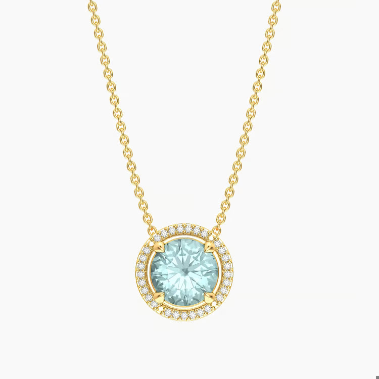 Gold Aquamarine Birthstone Pendant Necklace