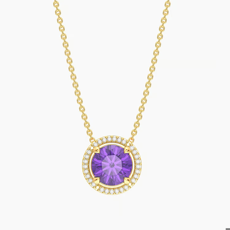 Gold Amethyst Birthstone Pendant Necklace