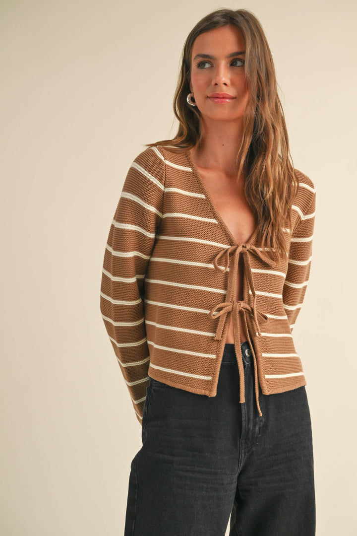 Striped Tied Front Cardigan