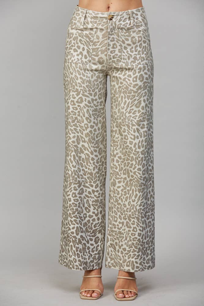 METALLIC ANIMAL PRINT WIDE LEG PANTS FP61084
