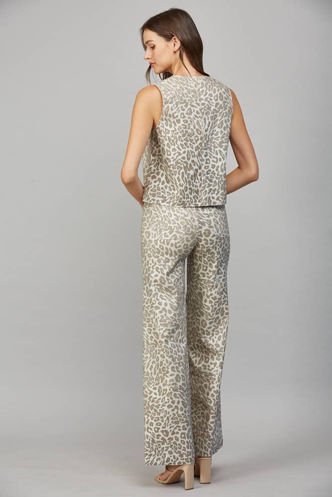 METALLIC ANIMAL PRINT WIDE LEG PANTS FP61084
