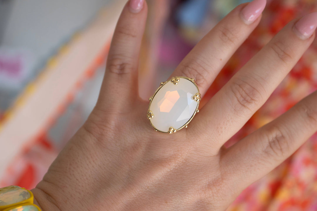 First Lady Adjustable Cocktail Ring in White Opal