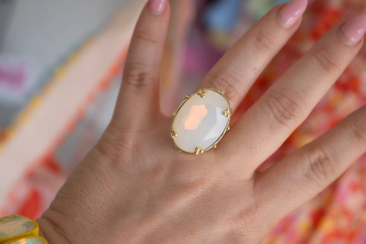 First Lady Adjustable Cocktail Ring in White Opal