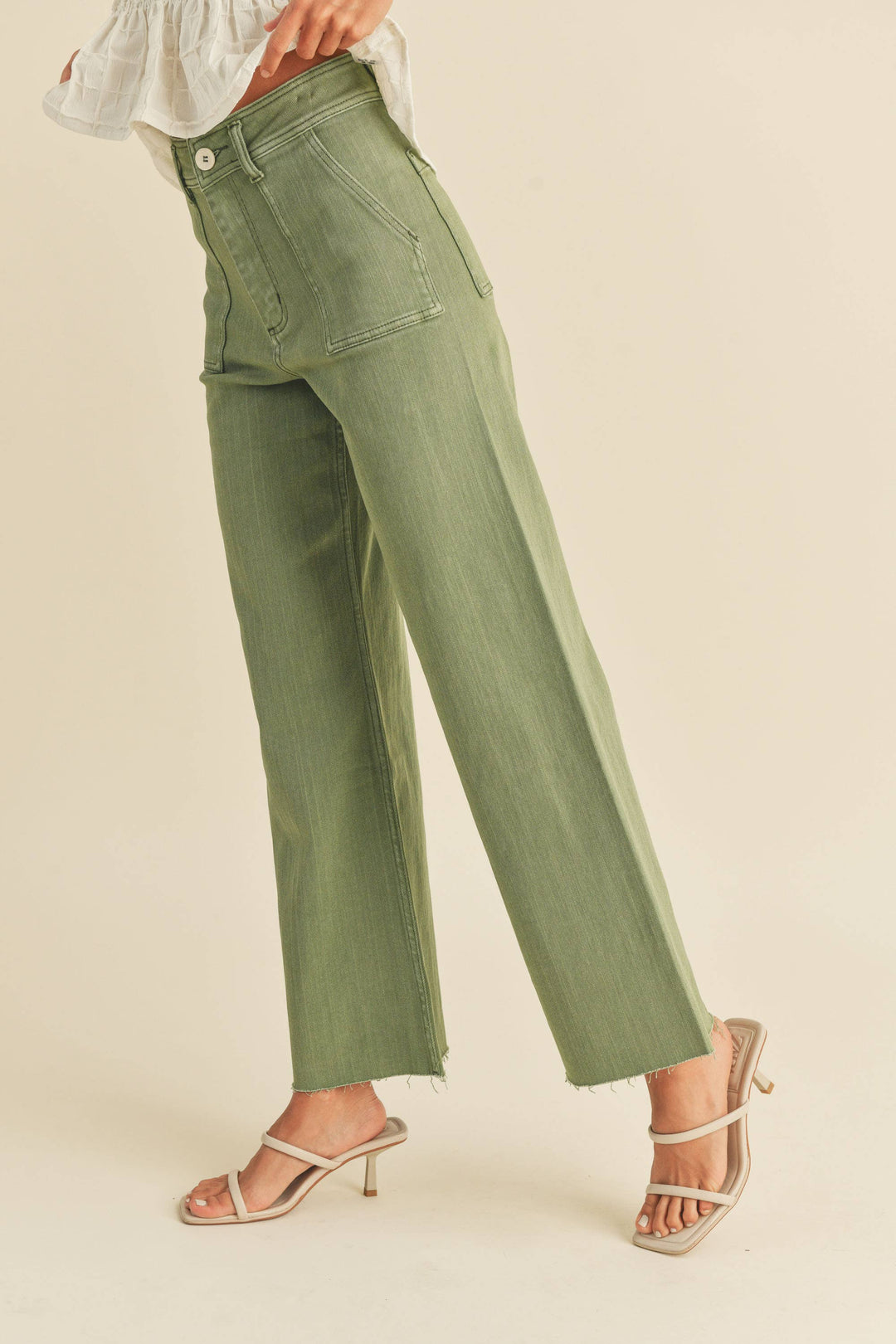 Dye And Wash Cotton Stretch Wide Leg Pants