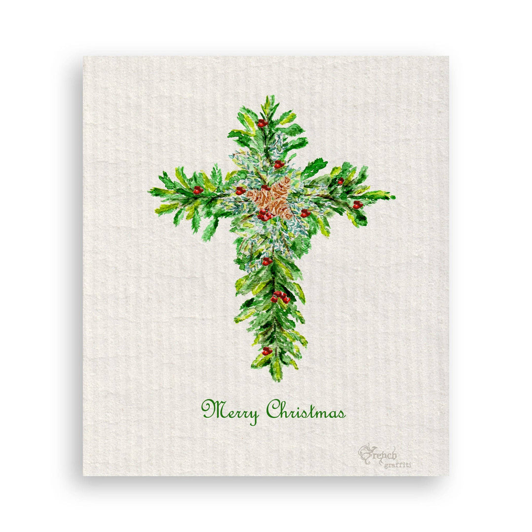 Christmas Cross with Red Berries Towel