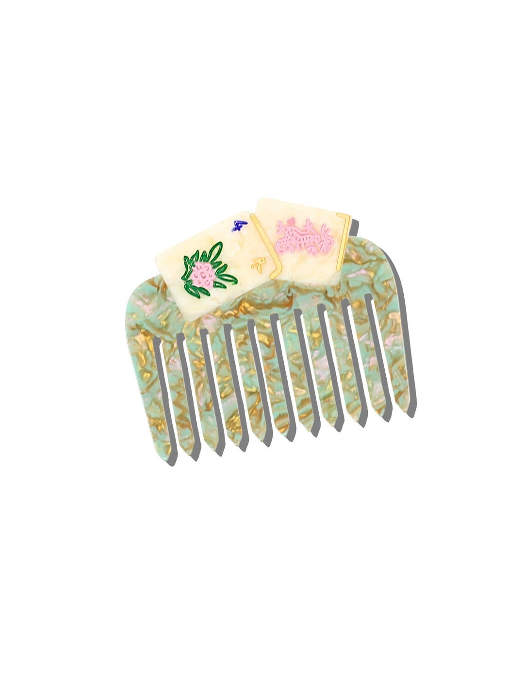 Hand-painted Flower Mahjong Pocket Comb | Eco-Friendly