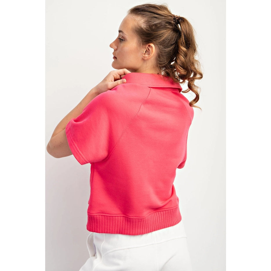 French Terry Short Sleeve Top with Collar