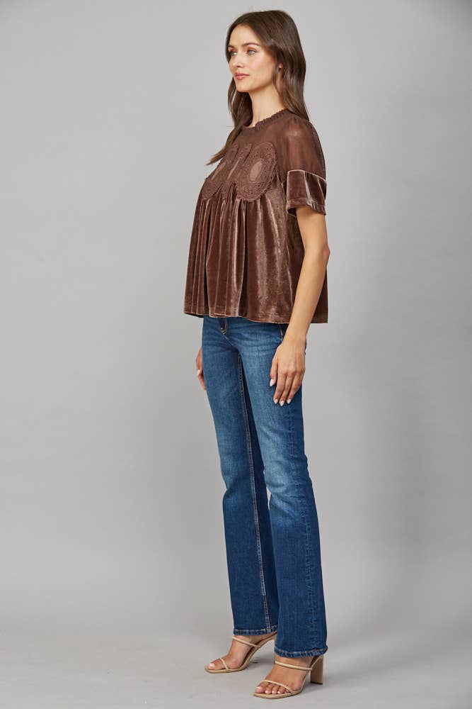 Lace Detail Velvet Babydoll Top