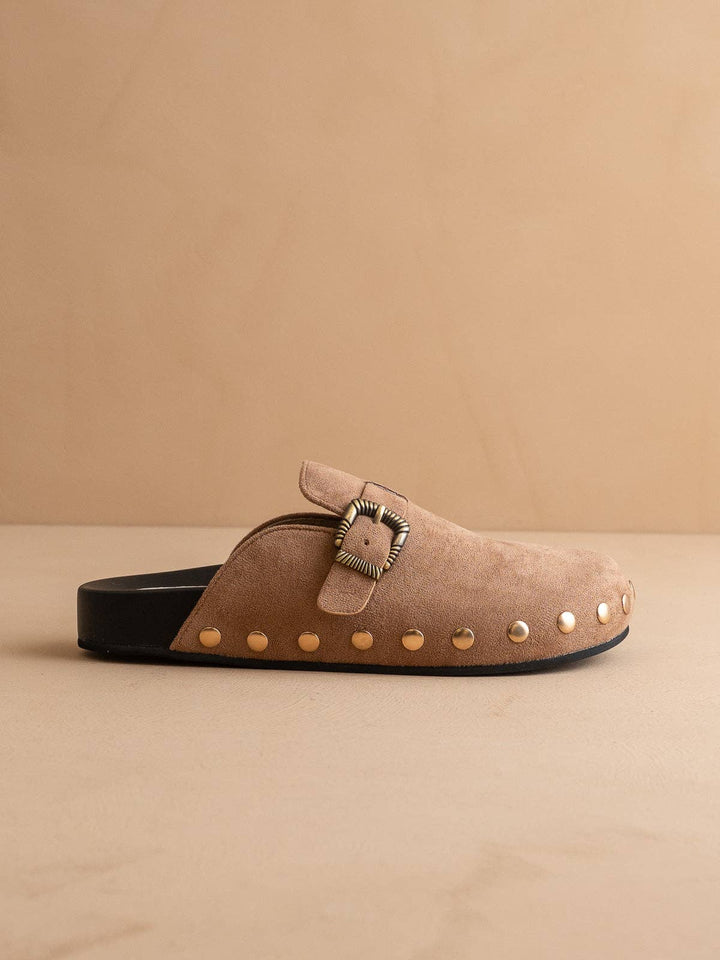 The Toni | Latte Studded Buckle Clog