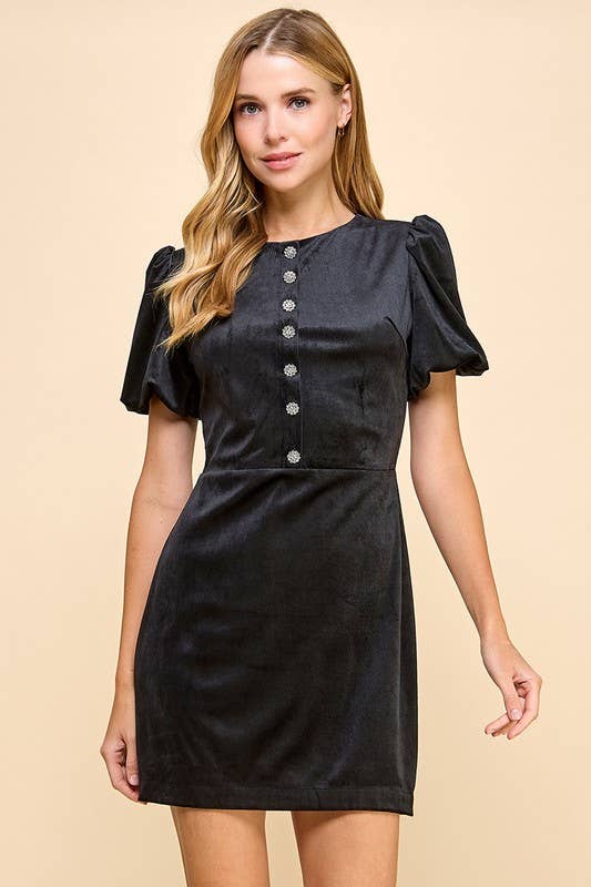 Velvet Front Faux Button Down Dress