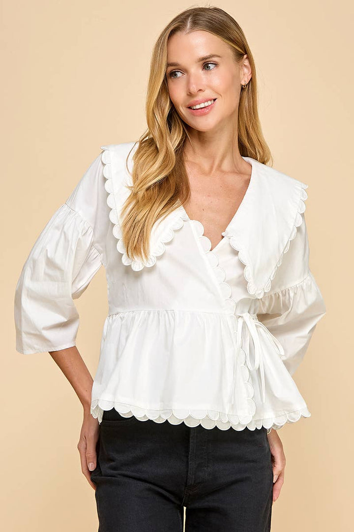 Peter Pan Collar Wrapped Front Top