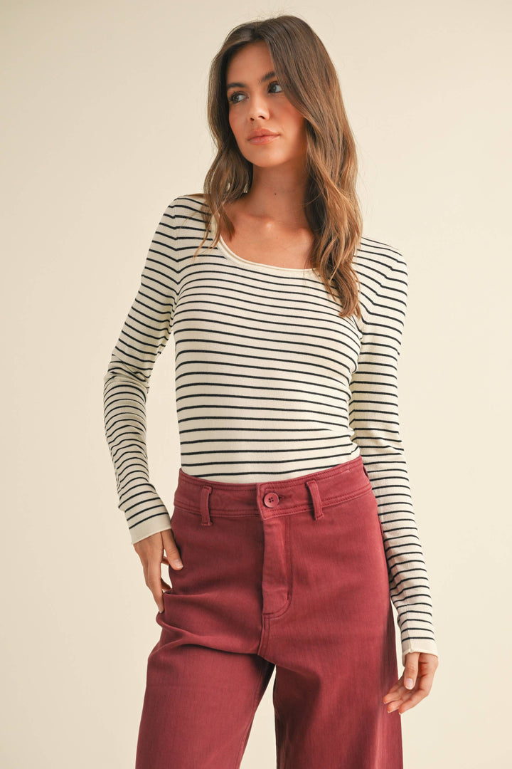 Striped Long Sleeve Knitted Top