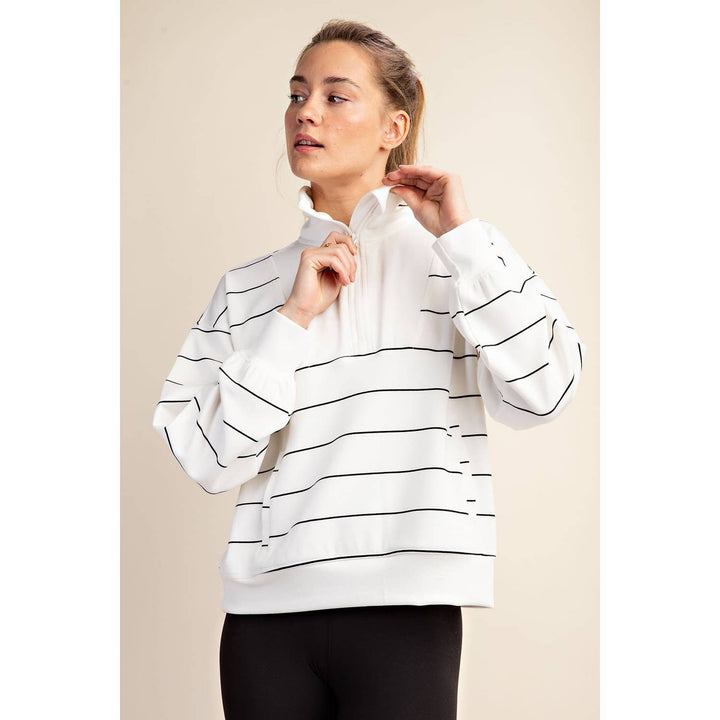 Modal Stripe Quarter Zip Mock Neck Pullover