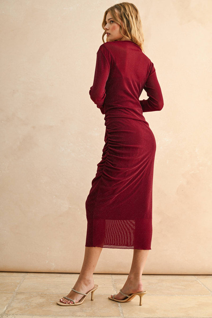 Lurex Detailed Mesh Draped Dress