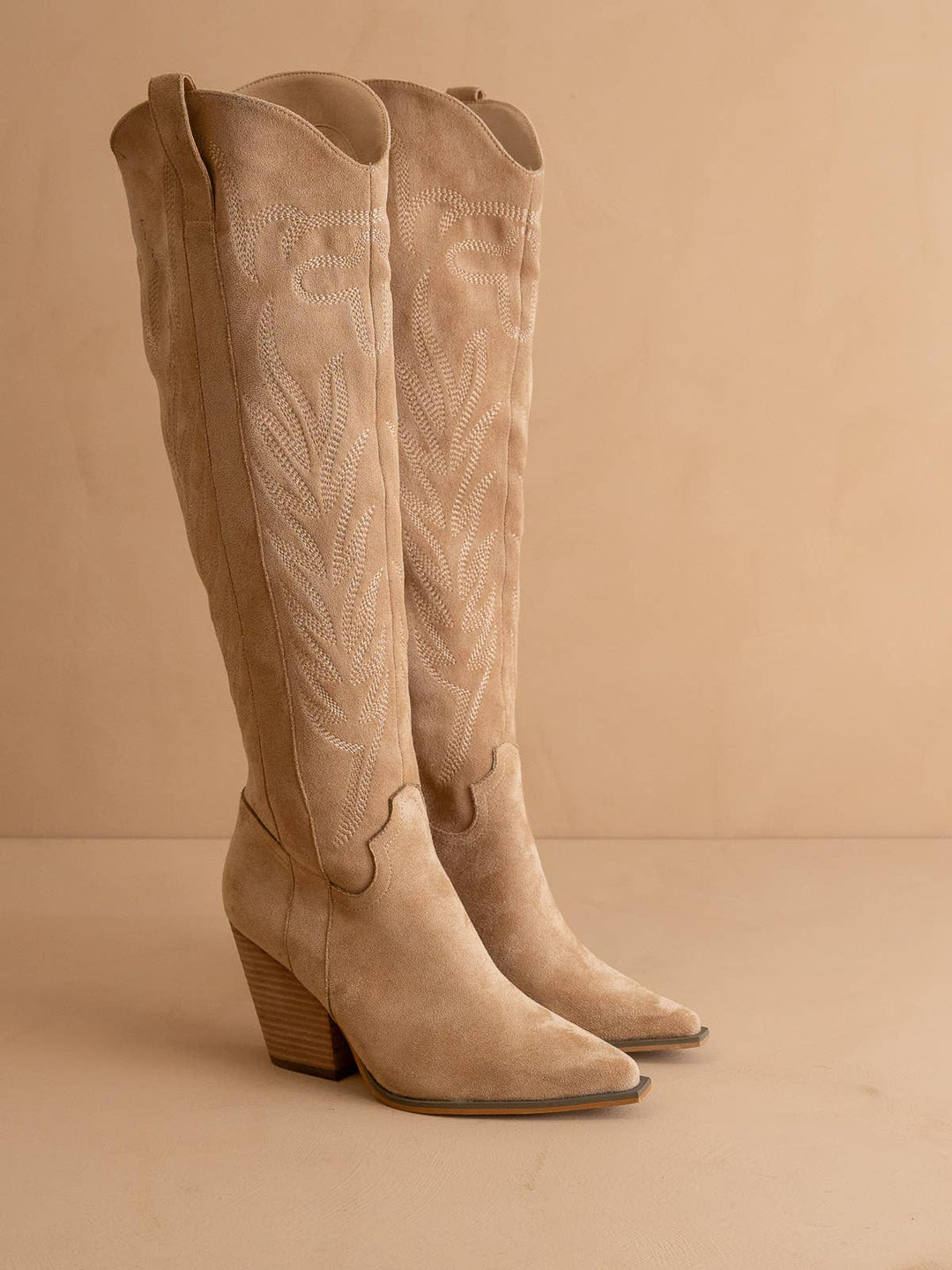 The Bronco Almond | Knee High Cowboy Western Boots