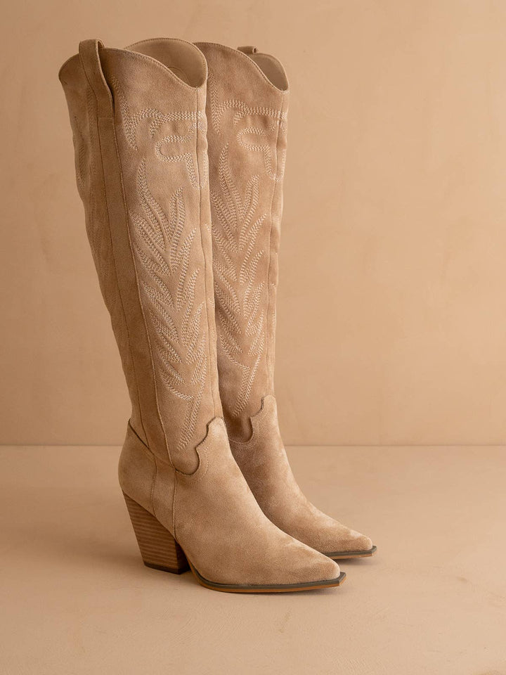 The Bronco Almond | Knee High Cowboy Western Boots