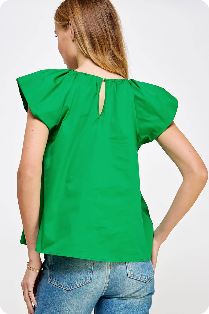 V-Neck Puff Sleeves Poplin Top