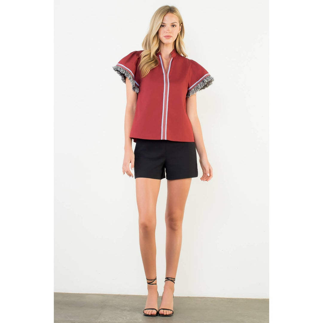 Fringe Detail Short Sleeve Top