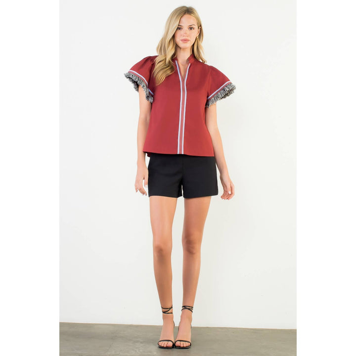 Fringe Detail Short Sleeve Top