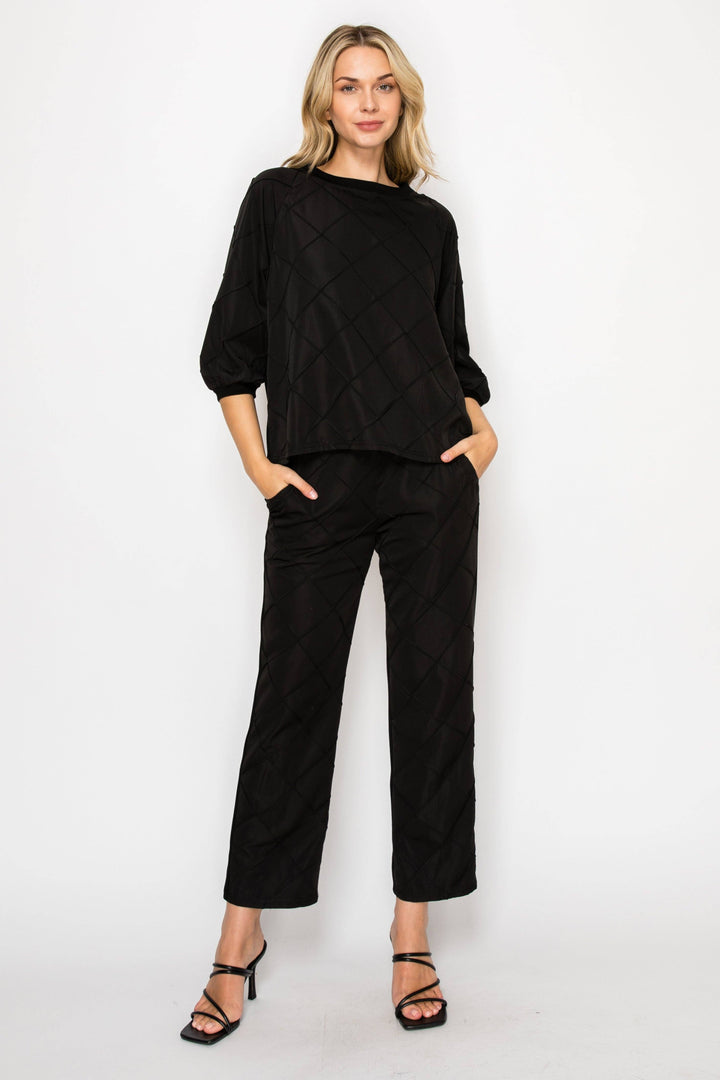 Jamila Stetch Knit Pointe with Textured Woven Pants