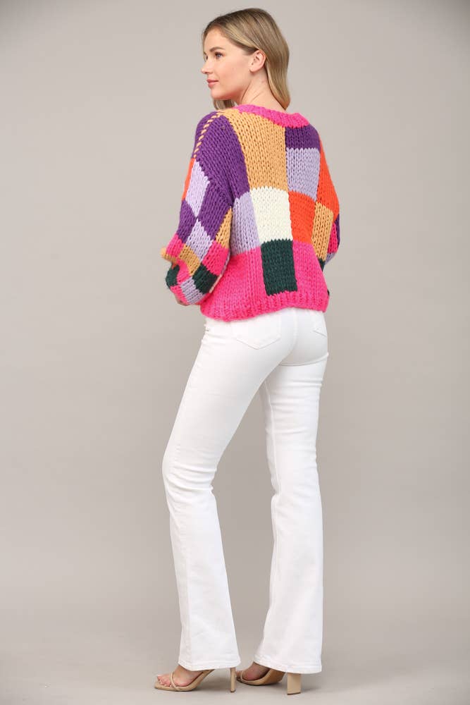 Colorblock Chunky Crochet Sweater