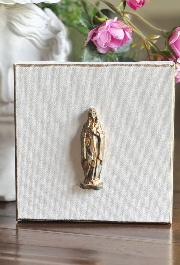 Hand Brushed Gold Leaf Patina Mary on 4 x 4 Canvas
