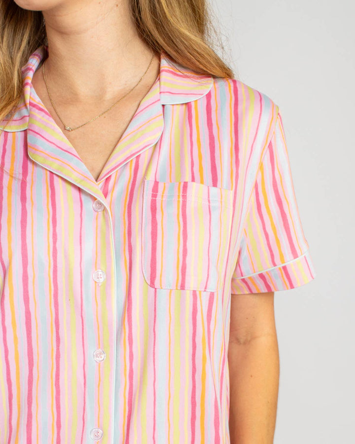 Addie Stripe Short Sleeve Button Up Sleep Shirt