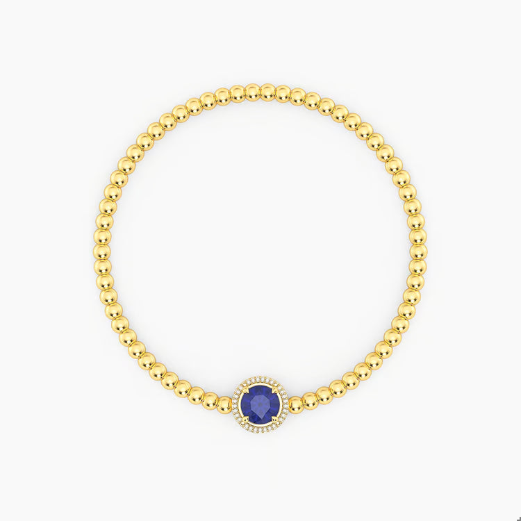 Gold Blue Sapphire Birthstone Beaded Bracele