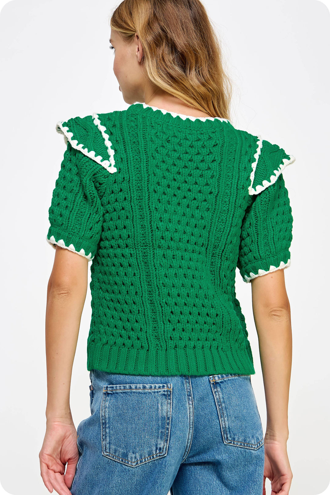 Embroidery Contrast Short Sleeve Sweater