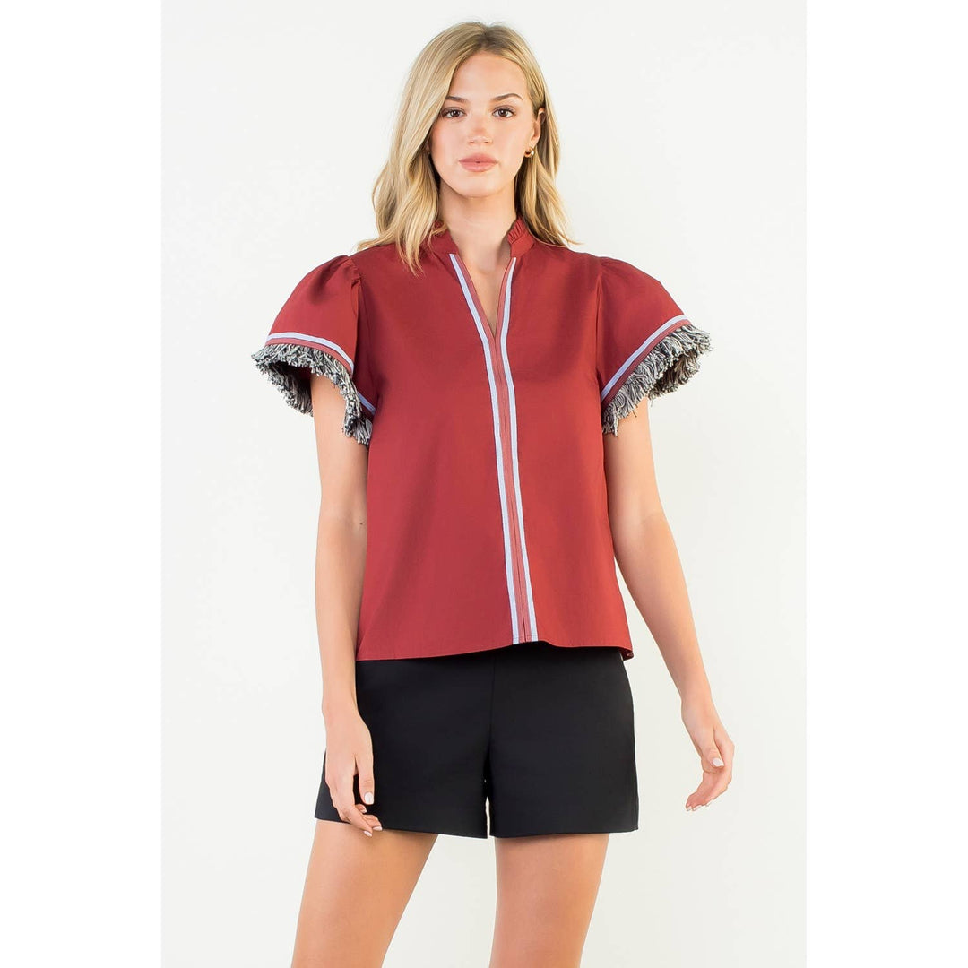 Fringe Detail Short Sleeve Top