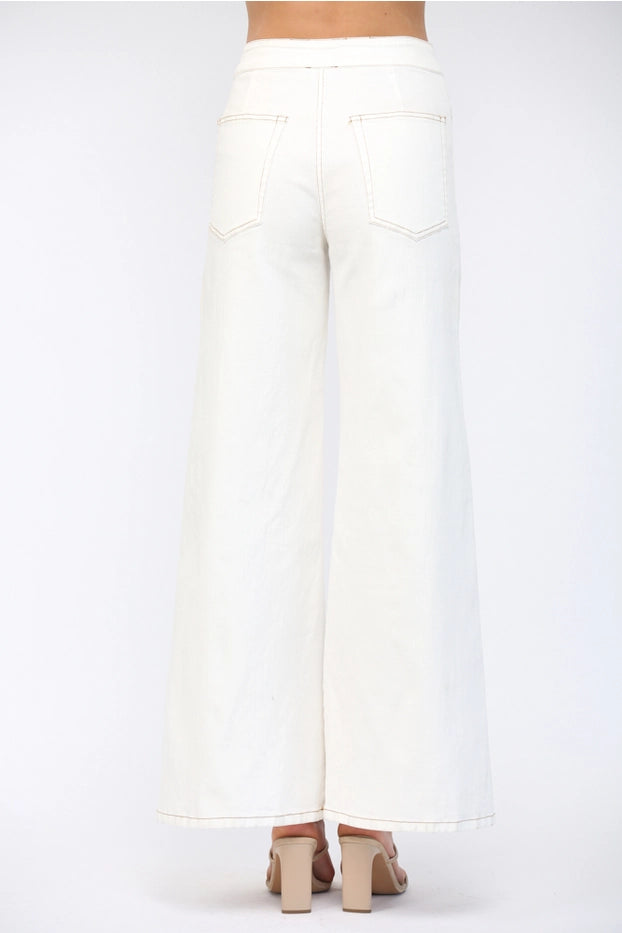 Contrast Topstitching Detail High-Waisted Flare Pant