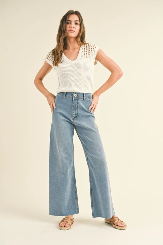 Straight Wide Leg Denim Pants