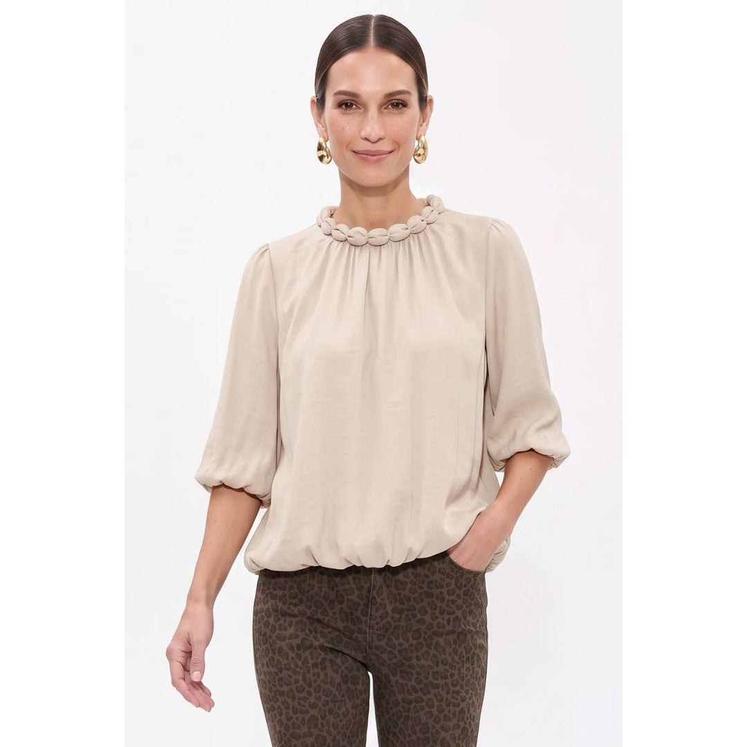 Round Neckline Accent Billowy Blouse