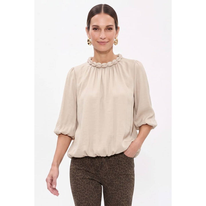 Round Neckline Accent Billowy Blouse