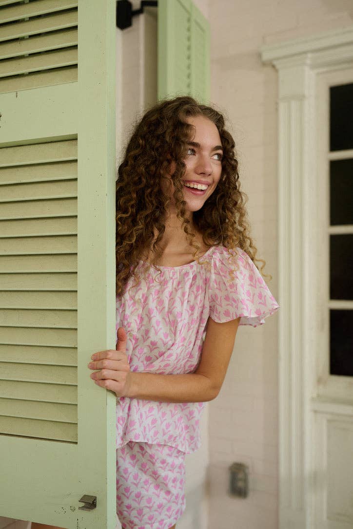 Brooks Avenue Ivy Flutter Sleeve Pajama Set Short - Pink Tulip