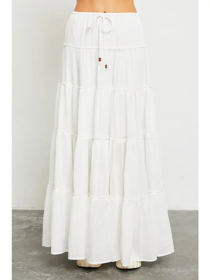 Drawstring Detail Tiered Maxi Skirt