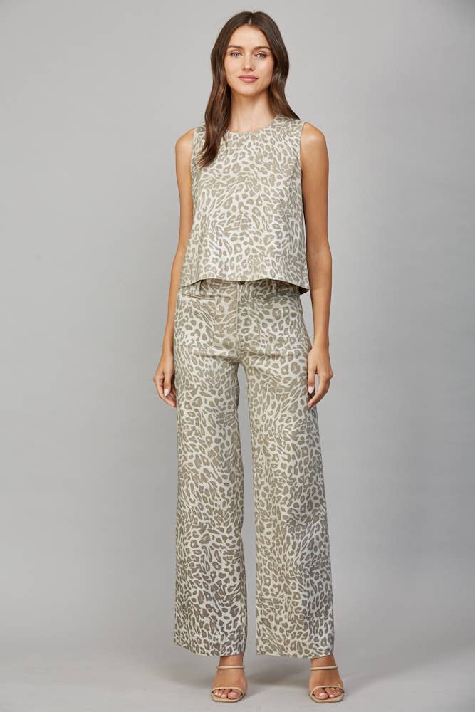 METALLIC ANIMAL PRINT WIDE LEG PANTS FP61084