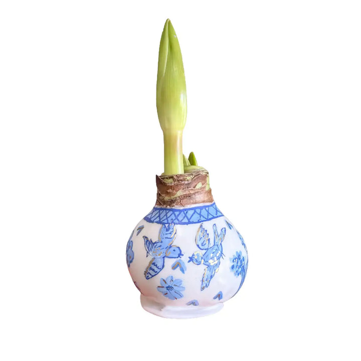 Hand Painted Blue and White Chinoiserie Waxed Amaryllis Bulb