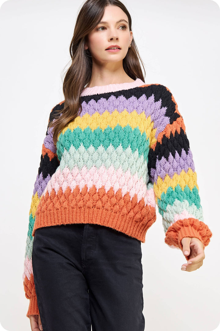 Honeycomb Textured Color Block Sweater