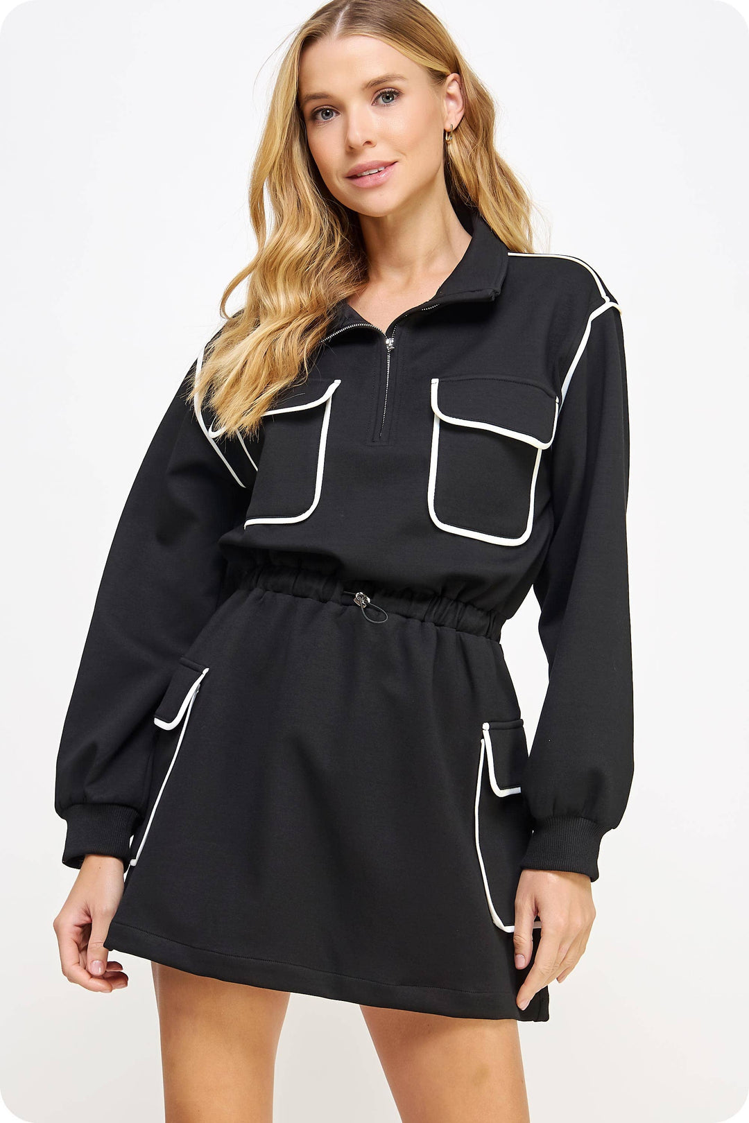 Piping Contrast Cargo Mini Dress