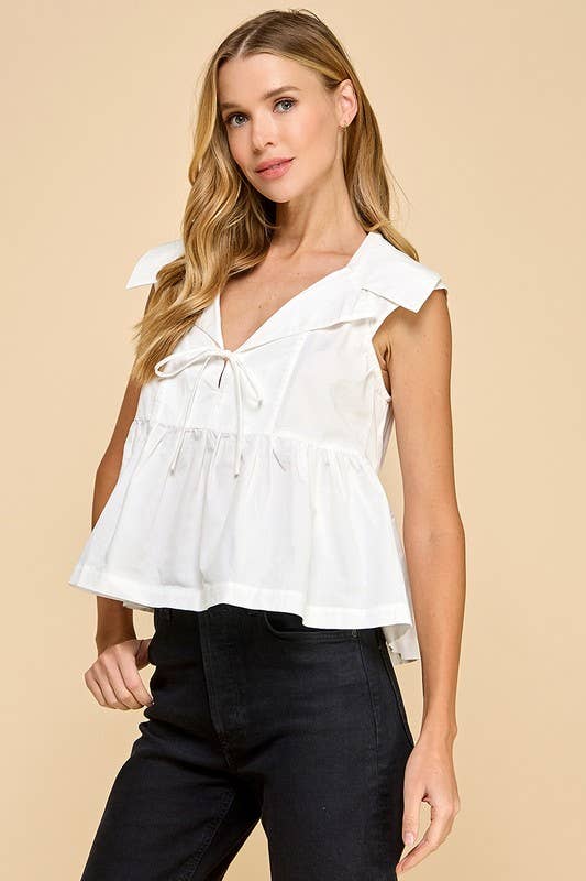 Sleeveless Collared Wide Peplum Hem Top