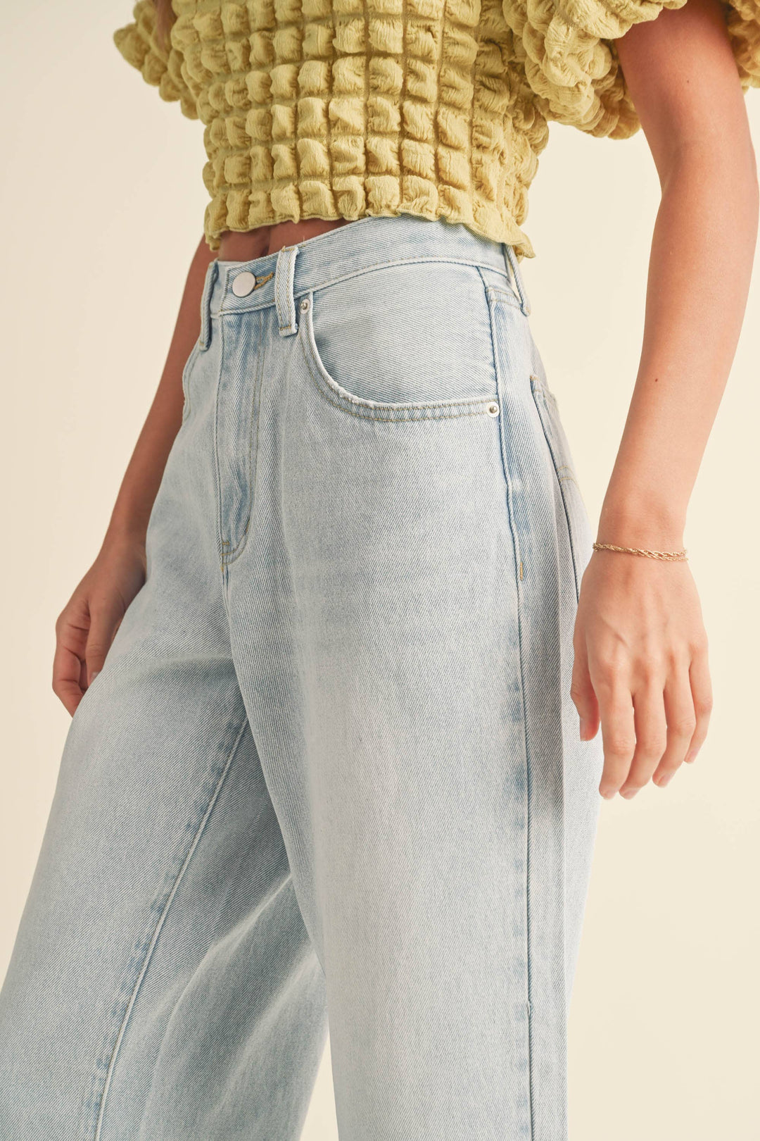 Adjustable Waist Crop Light Denim Pants