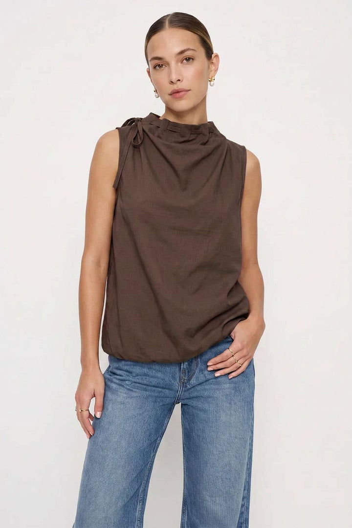 Cinched Mock Neck Sleeveless Top