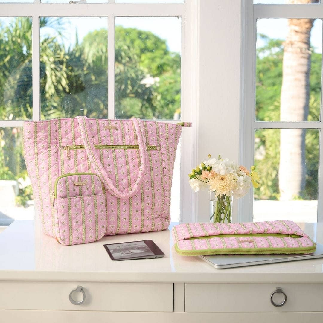 Laura Park Designs Rosemary Stripe Pink Quilted Tote Bag