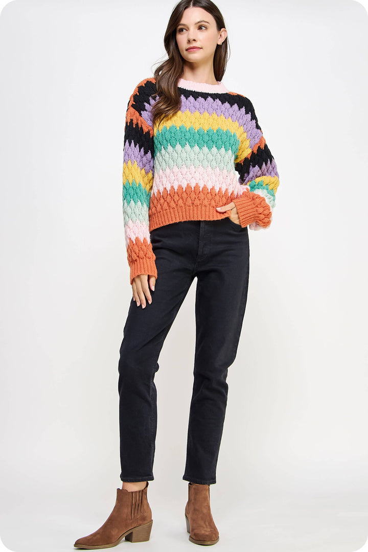 Honeycomb Textured Color Block Sweater