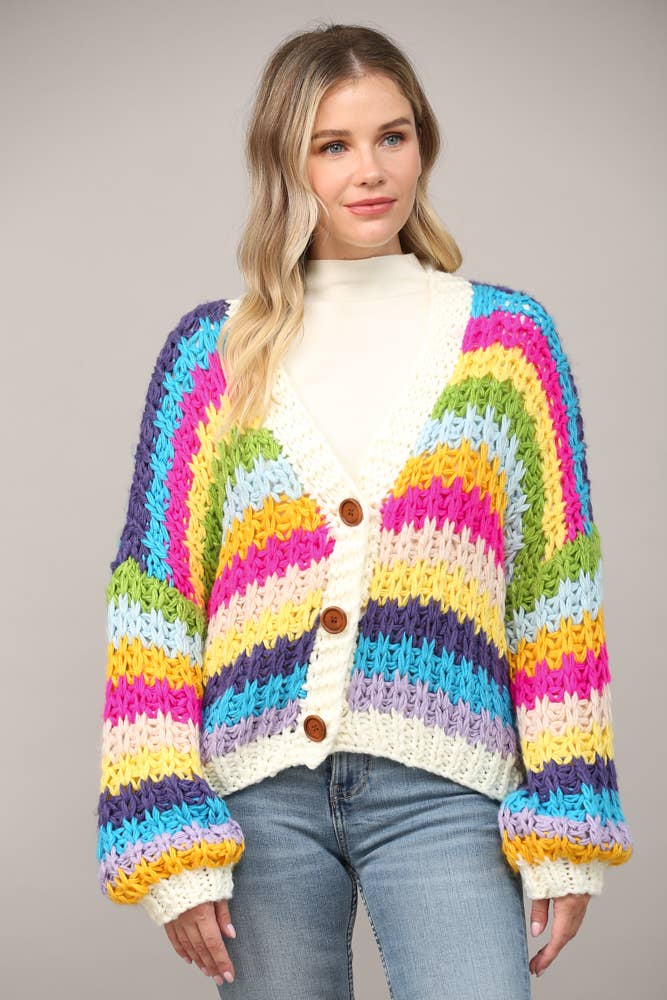 Button Closure Chunky Crochet Knit Cardigan