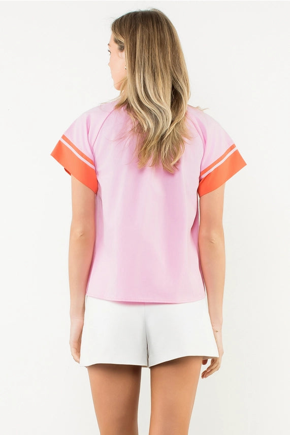 Contrast Trim Short Sleeve Top