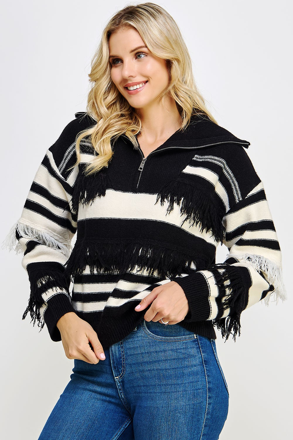Fringe Stripe Knit Sweater